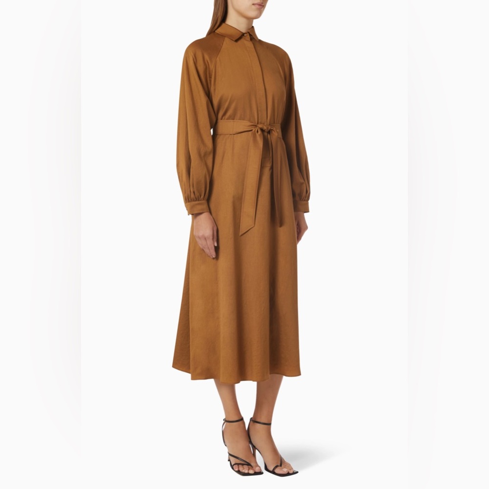 NW(O)T| MaxMara Wool&silk blend brown midi shirt dress